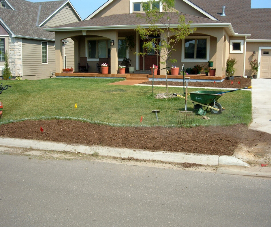 mulch area in front yard of home