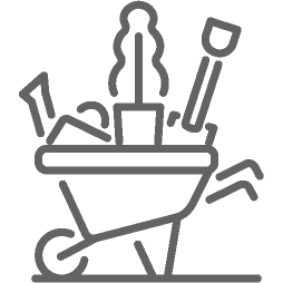 Wheelbarrow filled with landscaping tools