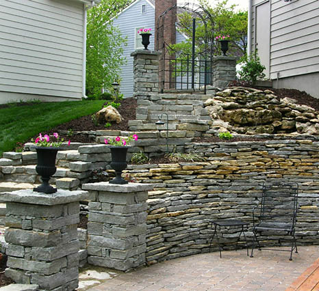 Natural stone wall and steps